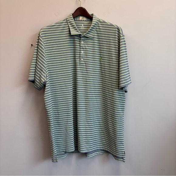 johnnie-O XXL Polo Shirt Green and White Striped Short Sleeve - Picture 1 of 9